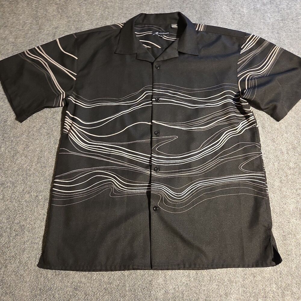Montique Shirt Mens Extra Large Black Button Front Short Sleeve Polyester Club